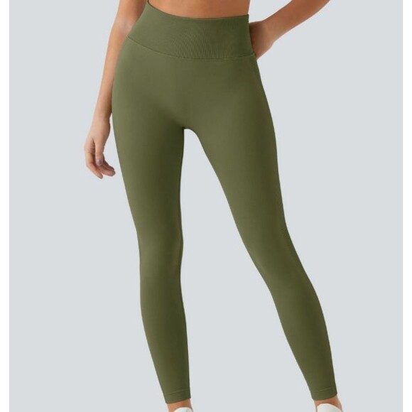 Green Scrunch Butt Side Ribbed High Waist Butt Lifting Active Leggings Sz Small - Picture 5 of 8